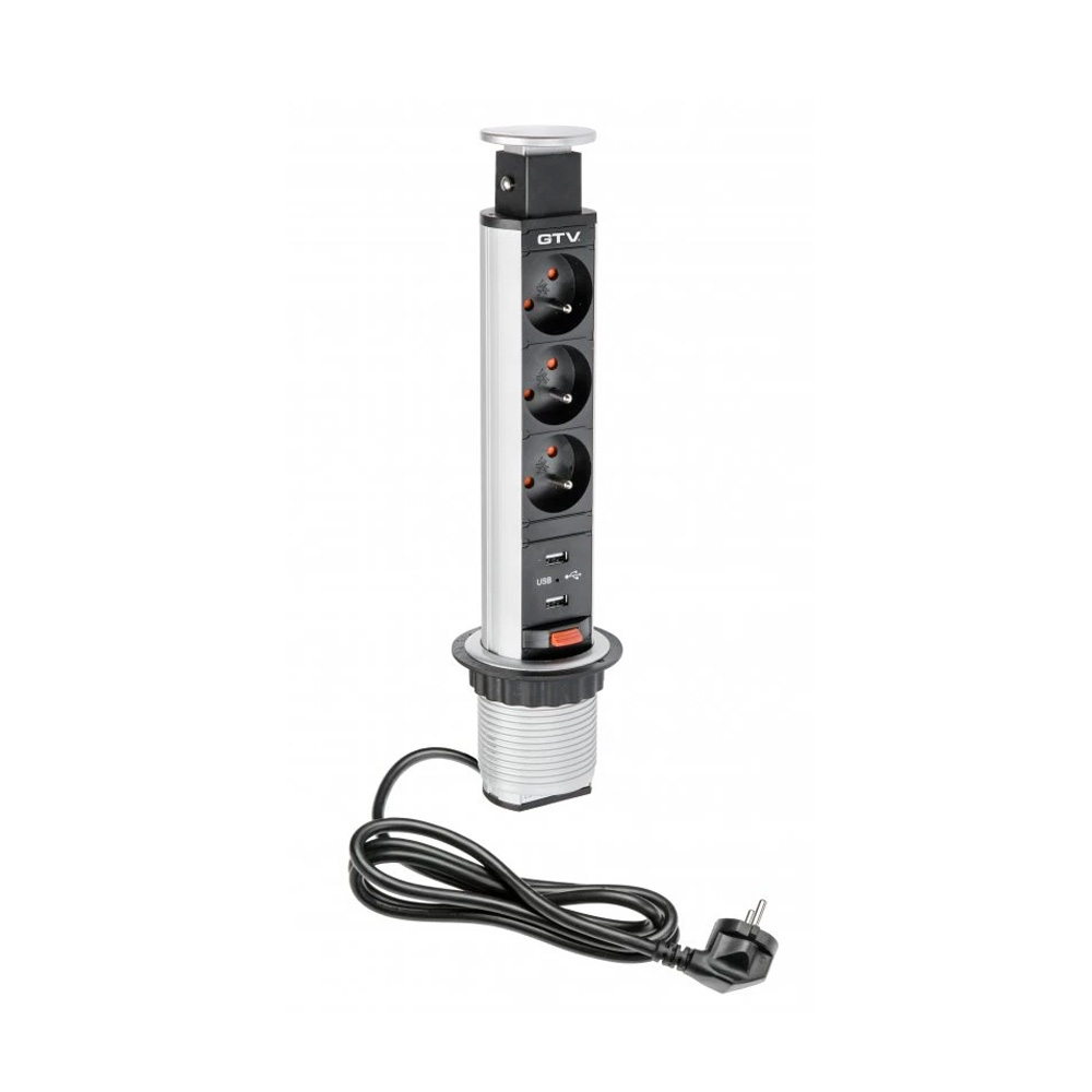 El-søyle 60mm 3stk 230V uttak 2stk USB – Sølv