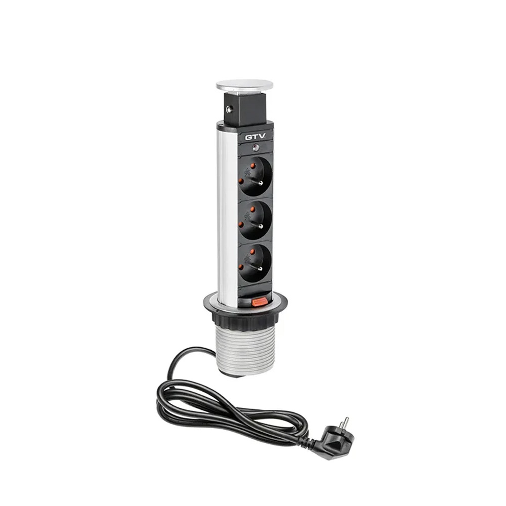El-søyle 60mm 3stk 230V EU-uttak – Sølv