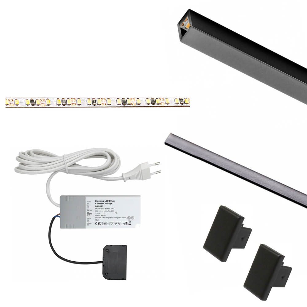 Belysningssæt LD8104 - 2000mm - Sort i gruppen Belysning / Al Belysning / LED Strips & Profiler hos Beslag Online (973500-K)