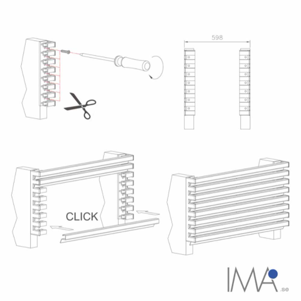 Ventilasjonsgitter - 598x125 - Matt Sort