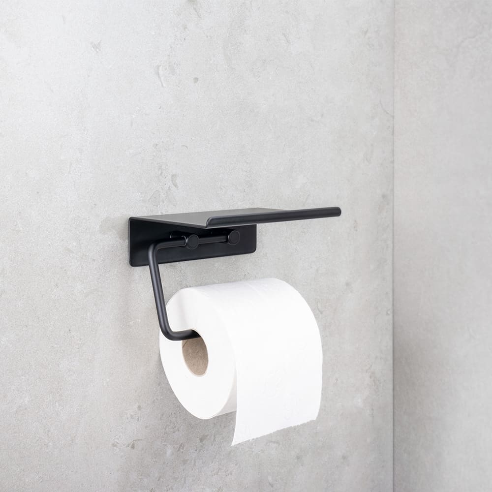 Base Toalettpapirholder Med Hylle - Matt Sort