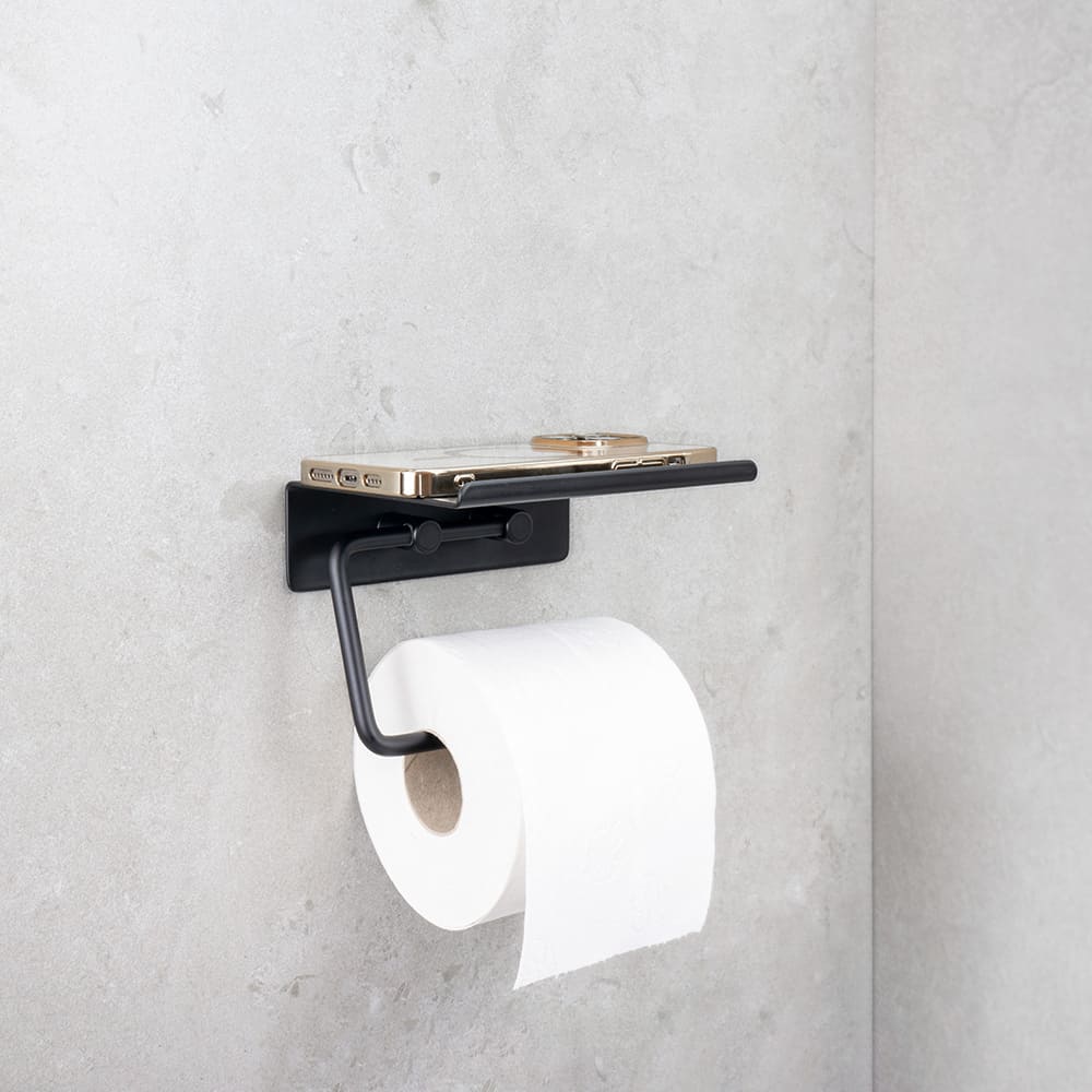 Base Toalettpapirholder Med Hylle - Matt Sort