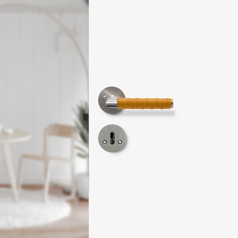 Dørhåndtak Kastrup - Rustritt Stål Finish/Natur Lær