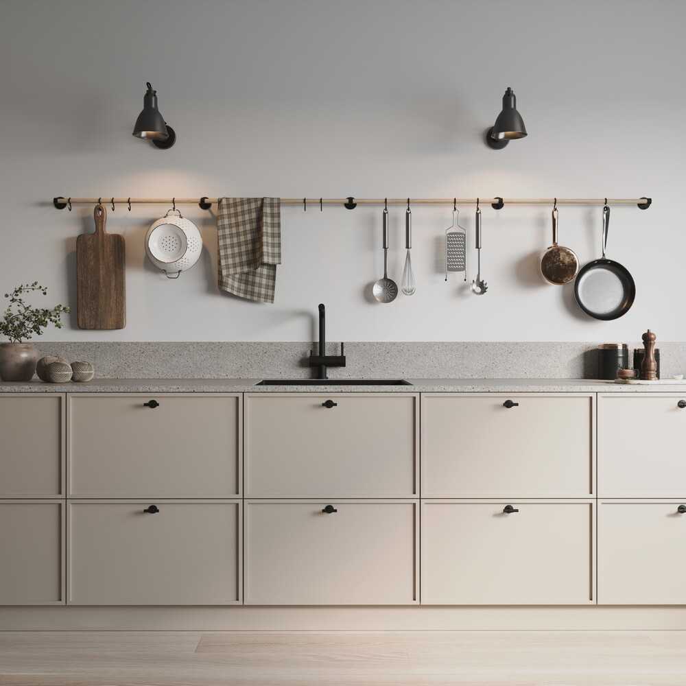 Kjøkkenstang Aveny - 600mm - Komplett - Eik/Matt Sort