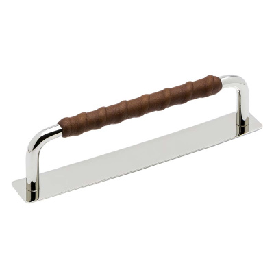 Håndtak Royal Deluxe - 128mm - Forniklet/Brun Lær i gruppen Outlet hos Beslag Online (336235-11)