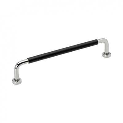 Håndtak Lounge - 160mm - Krom/Sort Lær i gruppen Håndtak / Farge/Materiale / Lær hos Beslag Online (370100-11)