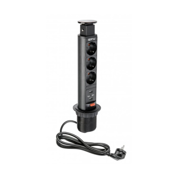 El-søyle 60mm 3stk 230V uttak 2stk USB – Sort
