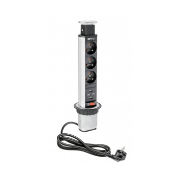 El-søyle 60mm 3stk 230V uttak 2stk USB – Sølv