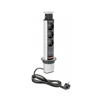 El-søyle 60mm 3stk 230V uttak 2stk USB – Sølv i gruppen Outlet hos Beslag Online (42305)