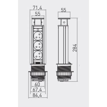 El-søyle 60mm 3stk 230V EU-uttak – Sølv