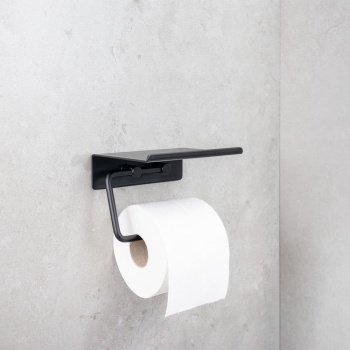 Base Toalettpapirholder Med Hylle - Matt Sort