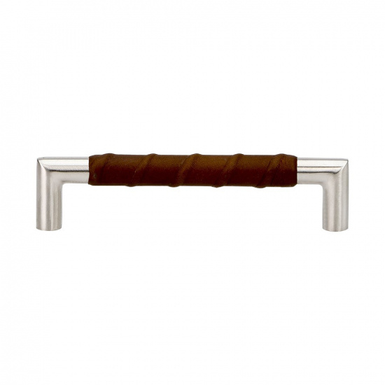 Håndtak Norma 12 i rustfritt og brunt skinn fra Beslag Design