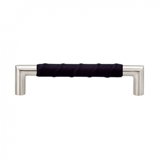 Håndtak Norma 12 i rustfritt stål og svart skinn fra Beslag Design